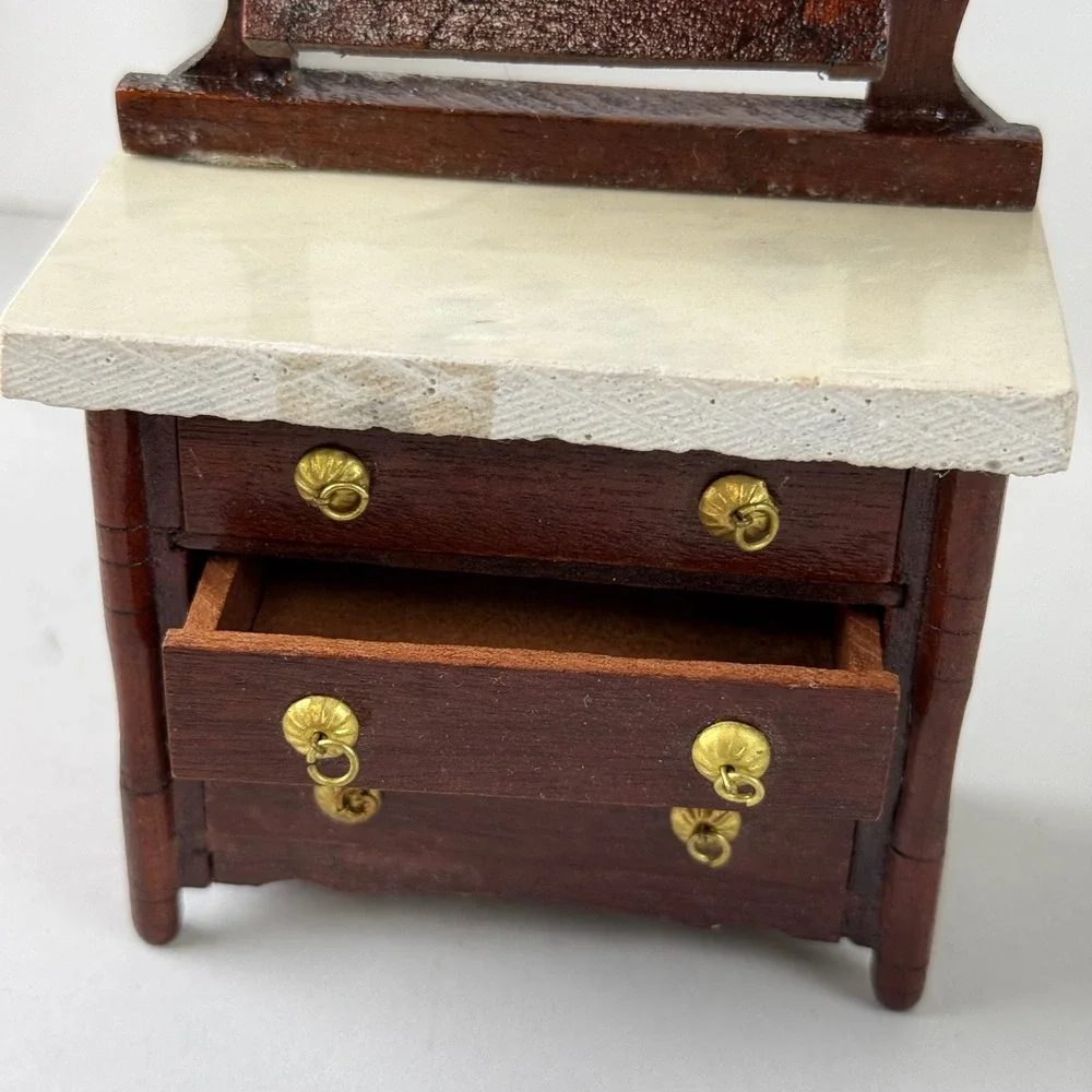 Vtg Doll house furniture Hardwood Miniature Victorian‎ Dresser and Tea Cart 1:12